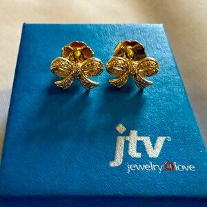 White Diamond Accent 14k Yellow Gold Over Brass Bow Stud Earrings